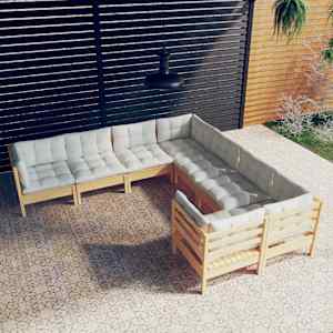 Vrtna sedežna garnitura 8-delna s krem blazinami trdna borovina