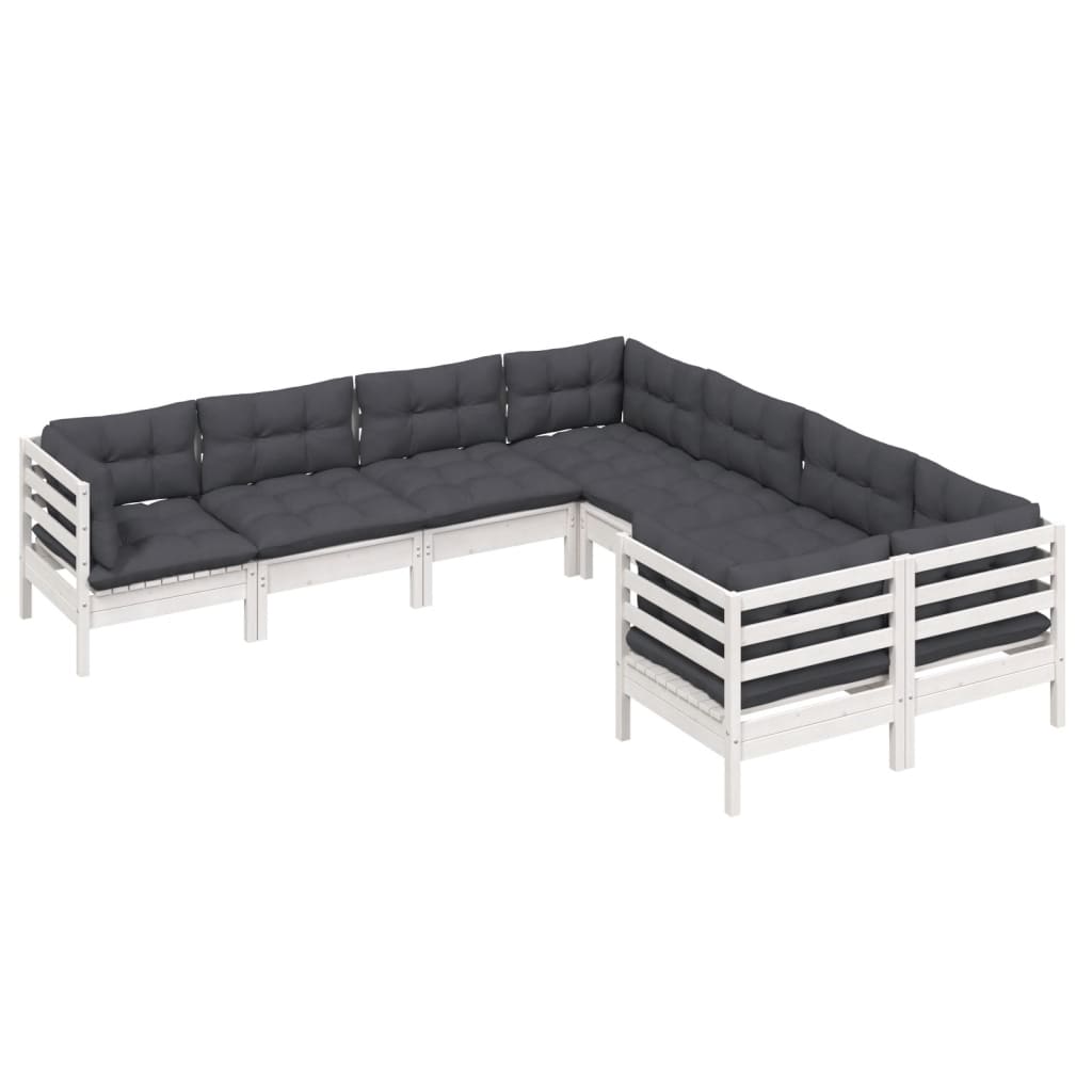 

vidaXL 8-delige Loungeset met kussens massief grenenhout wit