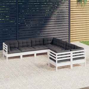 Vrtna sedežna garnitura 8-delna z blazinami bela borovina