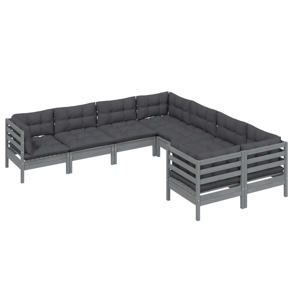 

vidaXL 8-delige Loungeset met kussens massief grenenhout grijs