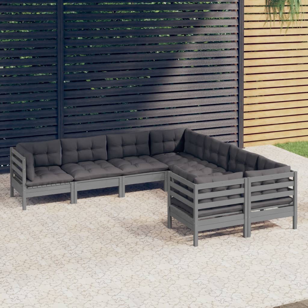 vidaXL 8-tlg. Garten-Lounge-Set mit Kissen Grau Massivholz Kiefer