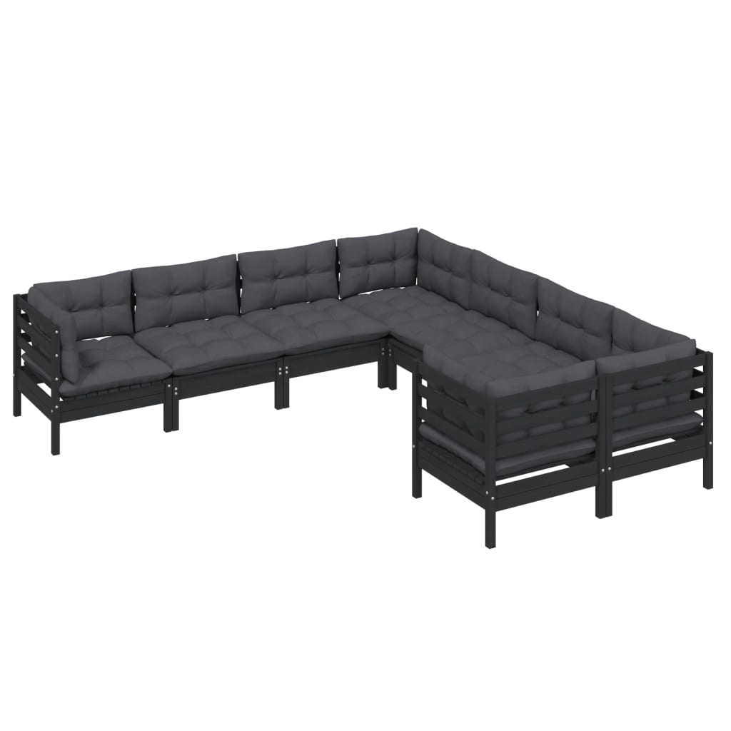

vidaXL 8-delige Loungeset met kussens massief grenenhout zwart