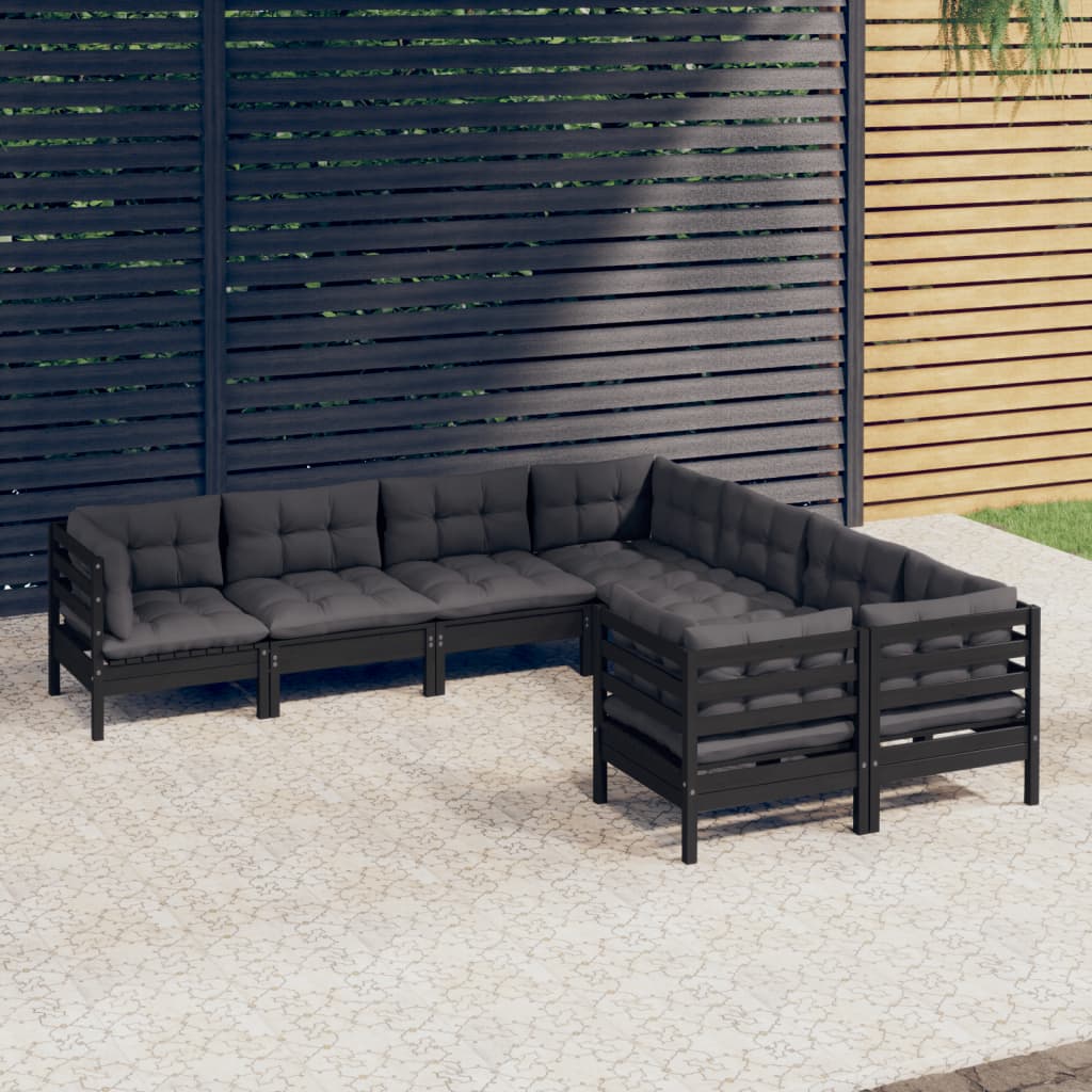 vidaXL Set mobilier de grădină cu perne 8 piese negru lemn masiv pin Gradina