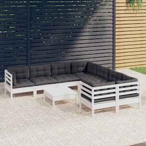 Vrtna sedežna garnitura 9-delna z blazinami bela borovina