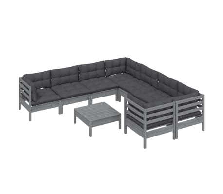 vidaXL 9-tlg. Garten-Lounge-Set mit Kissen Grau Kiefernholz