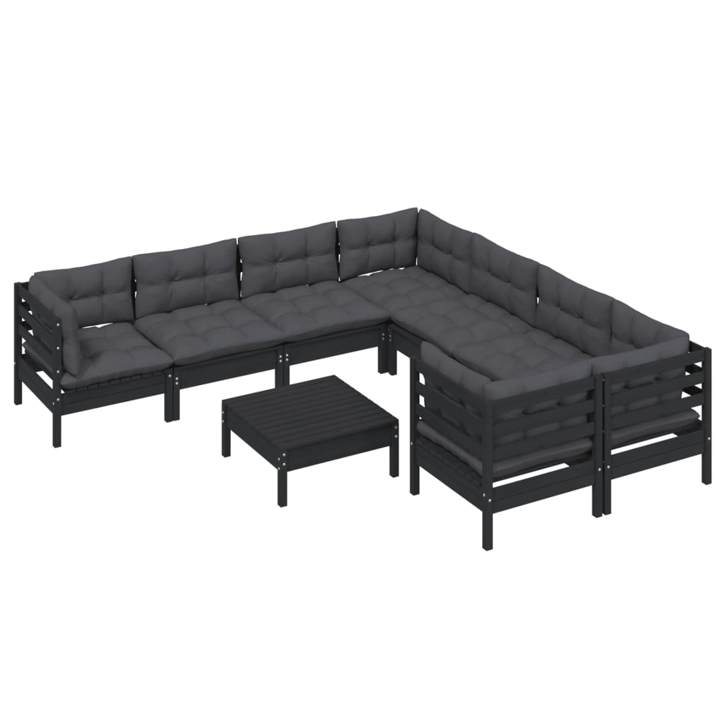 

vidaXL 9-delige Loungeset met kussens grenenhout zwart