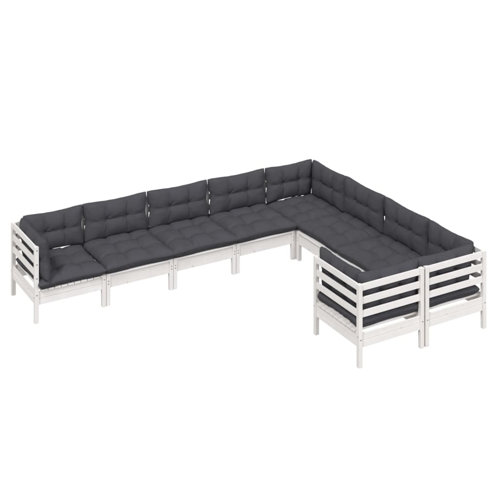 

vidaXL 9-delige Loungeset met kussens grenenhout wit