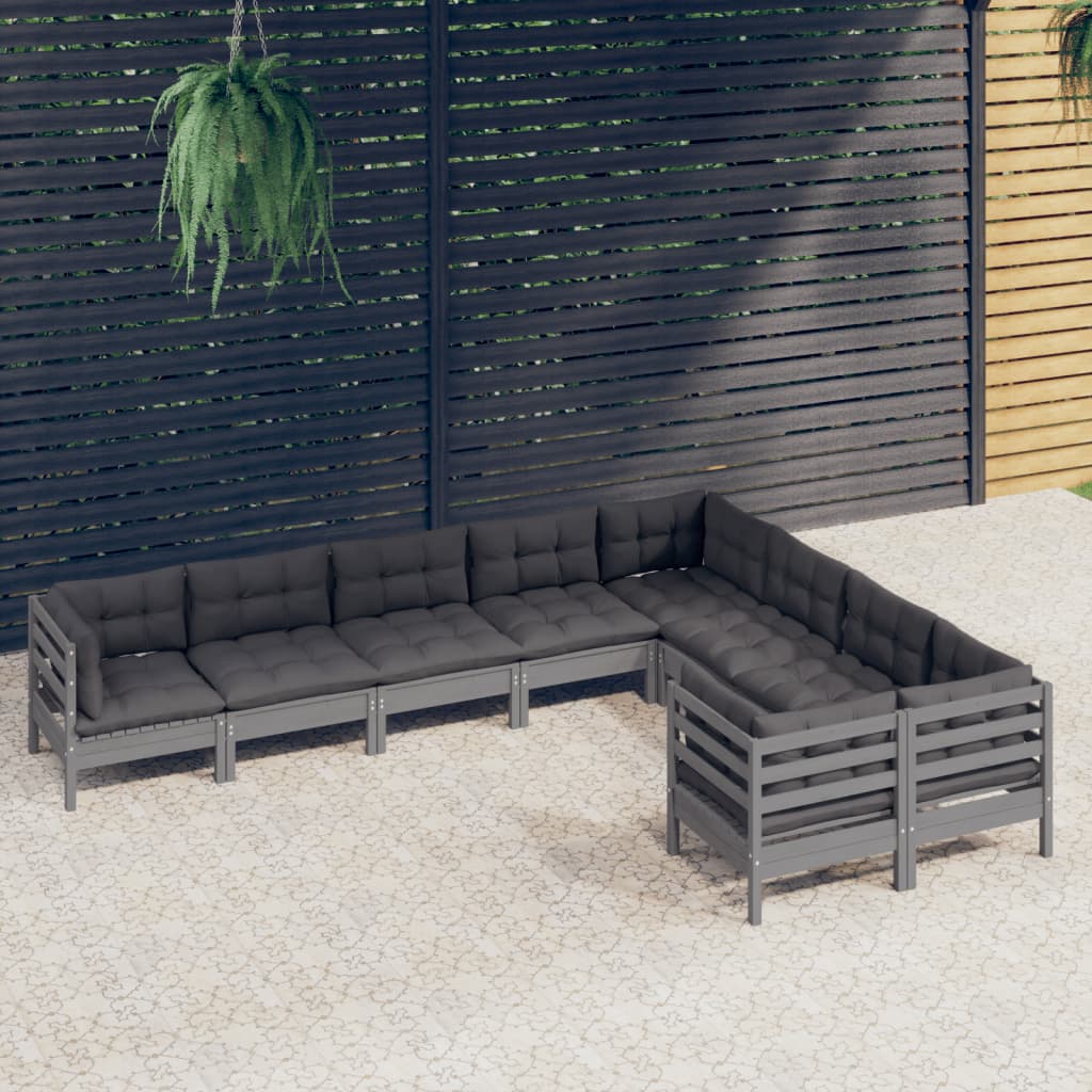 vidaXL Set mobilier de grădină cu perne, 9 piese, gri, lemn de pin vidaXL imagine noua