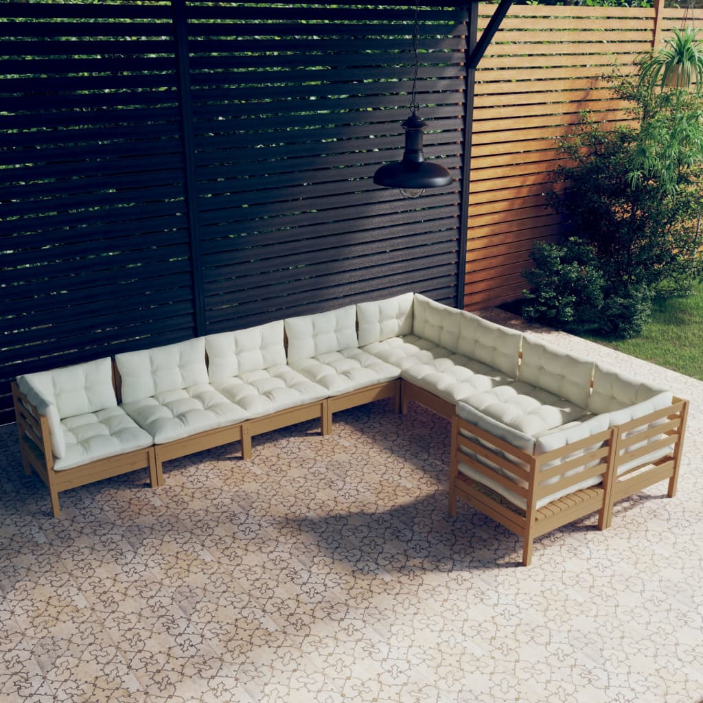 Salon de jardin 9 pcs avec coussins Marron miel Bois de pin