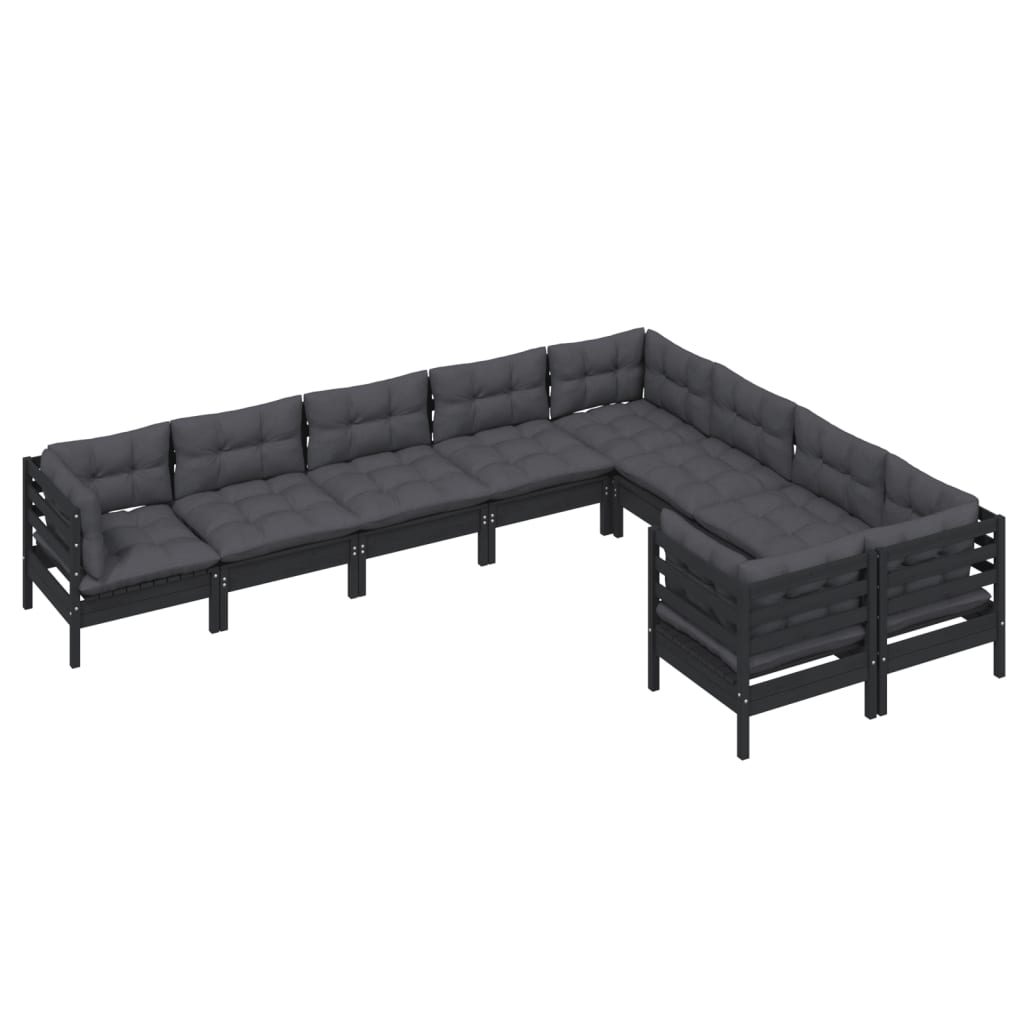 

vidaXL 9-delige Loungeset met kussens grenenhout zwart