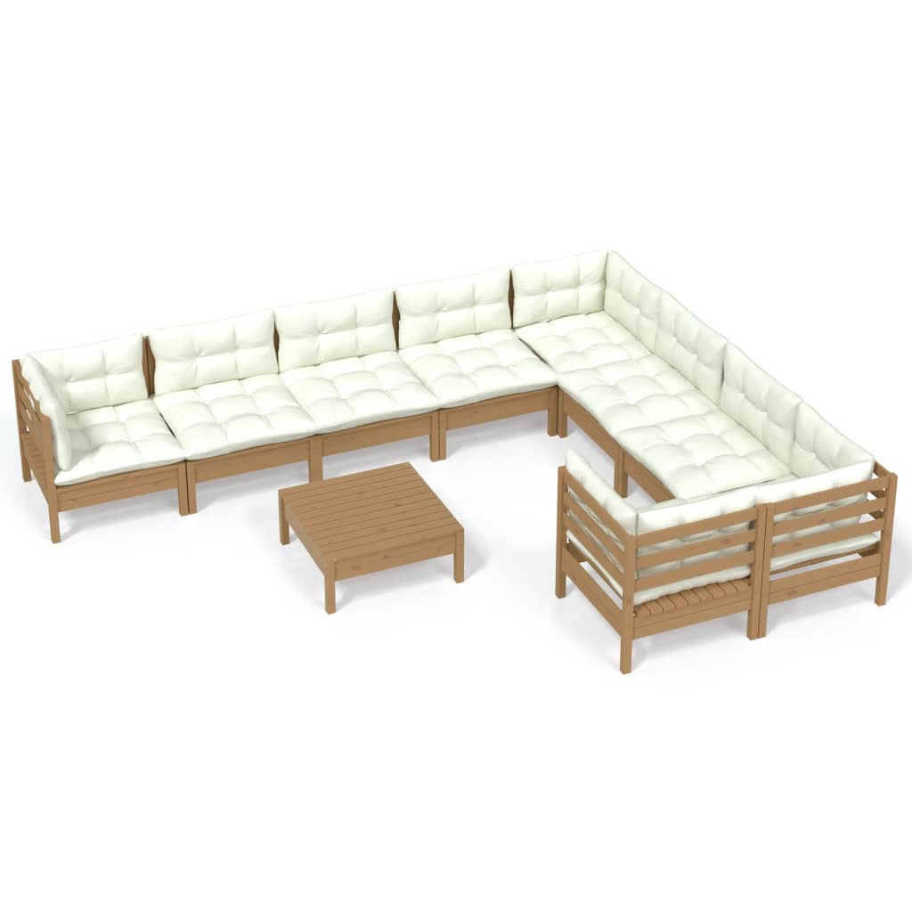 Градински лаундж комплект възглавници 10 части меденокафяв бор