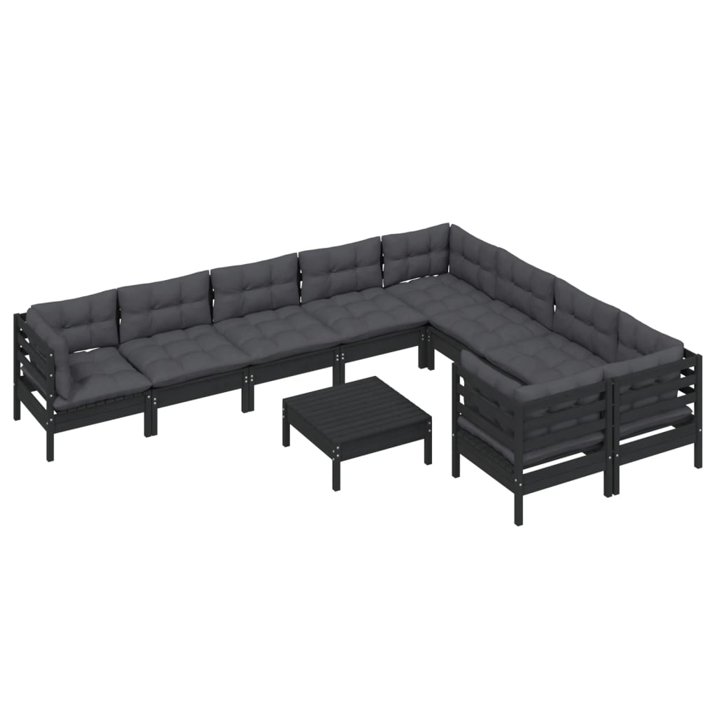 

vidaXL 10-delige Loungeset met kussens grenenhout zwart