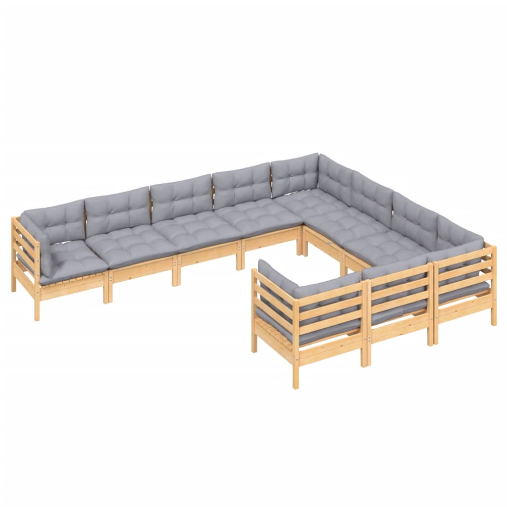 vidaXL 10-delige Loungeset met grijze kussens grenenhout afbeelding