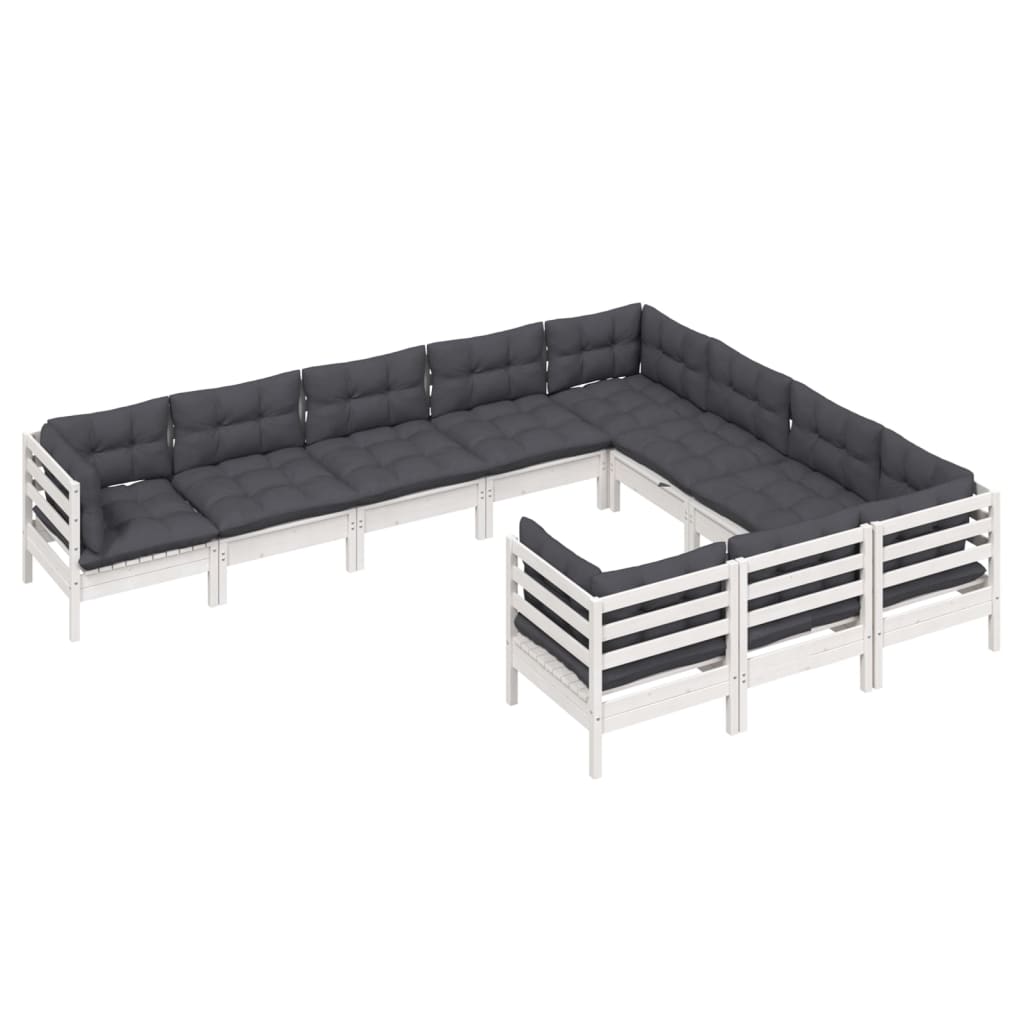 

vidaXL 10-delige Loungeset met kussens grenenhout wit