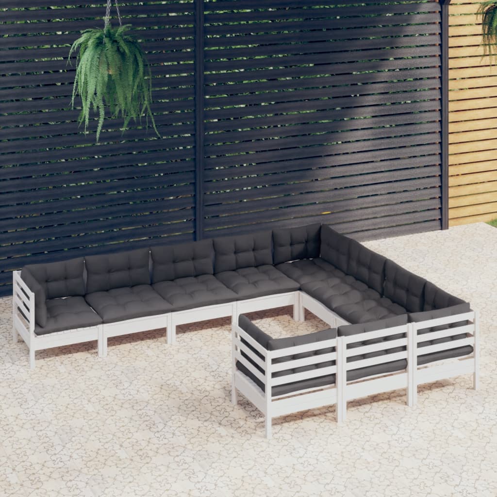 vidaXL 10-tlg. Garten-Lounge-Set mit Kissen Weiß Kiefernholz