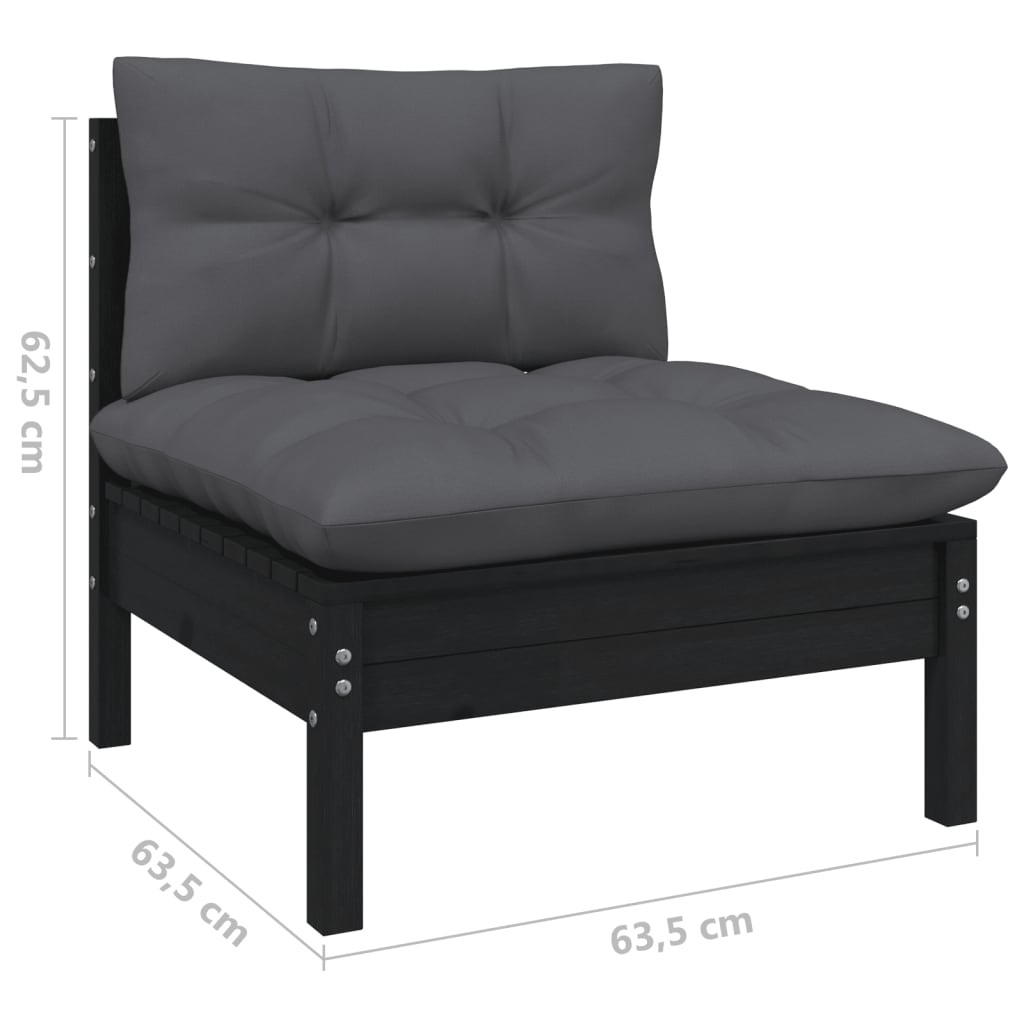 Set mobilier grădină cu perne, 10 piese, negru, lemn de pin