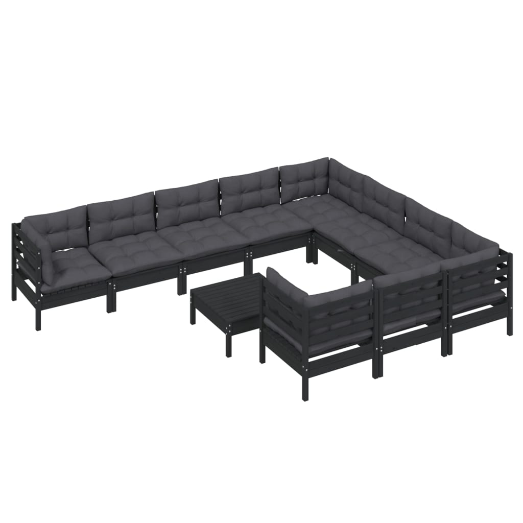 

vidaXL 11-delige Loungeset met kussens grenenhout zwart