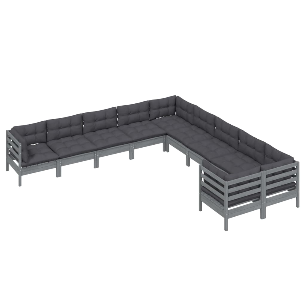 

vidaXL 10-delige Loungeset met kussens grenenhout grijs