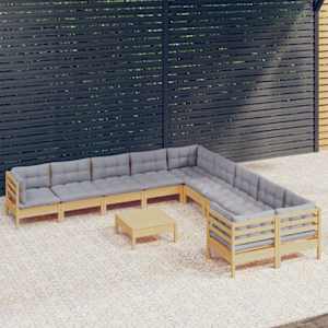 Vrtna sedežna garnitura 11-delna s sivimi blazinami borovina