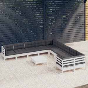 Vrtna sedežna garnitura 11-delna z blazinami bela borovina