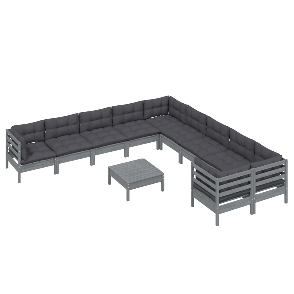 

vidaXL 11-delige Loungeset met kussens grenenhout grijs