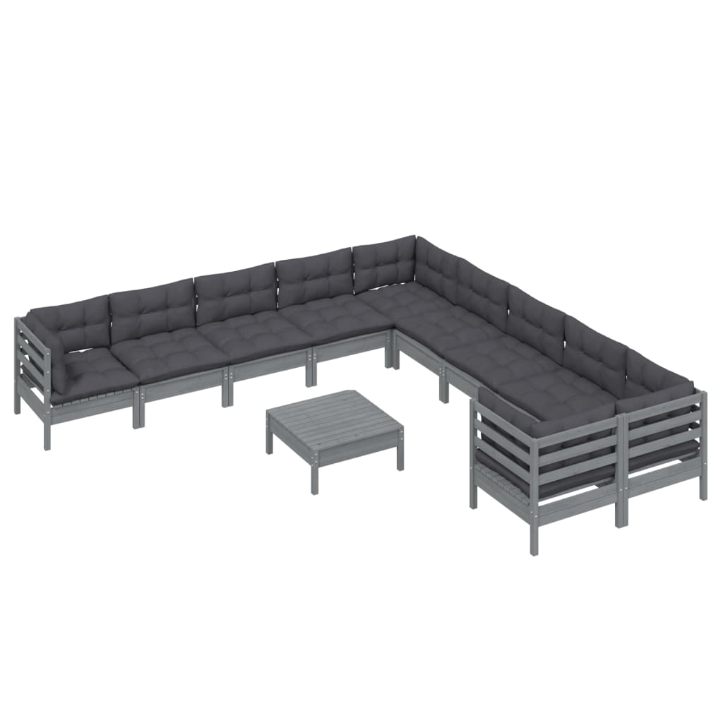 vidaXL 11-delige Loungeset met kussens grenenhout grijs afbeelding