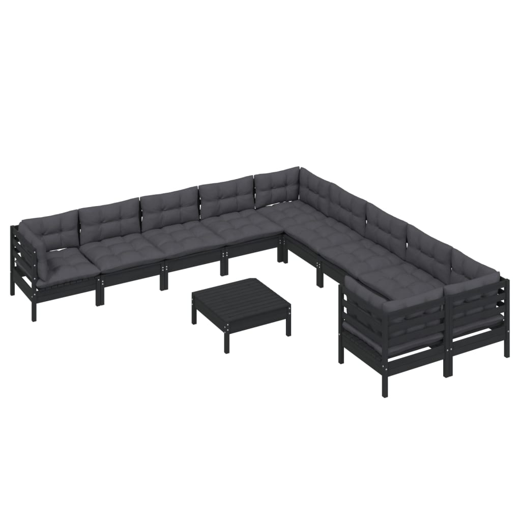 

vidaXL 11-delige Loungeset met kussens grenenhout zwart