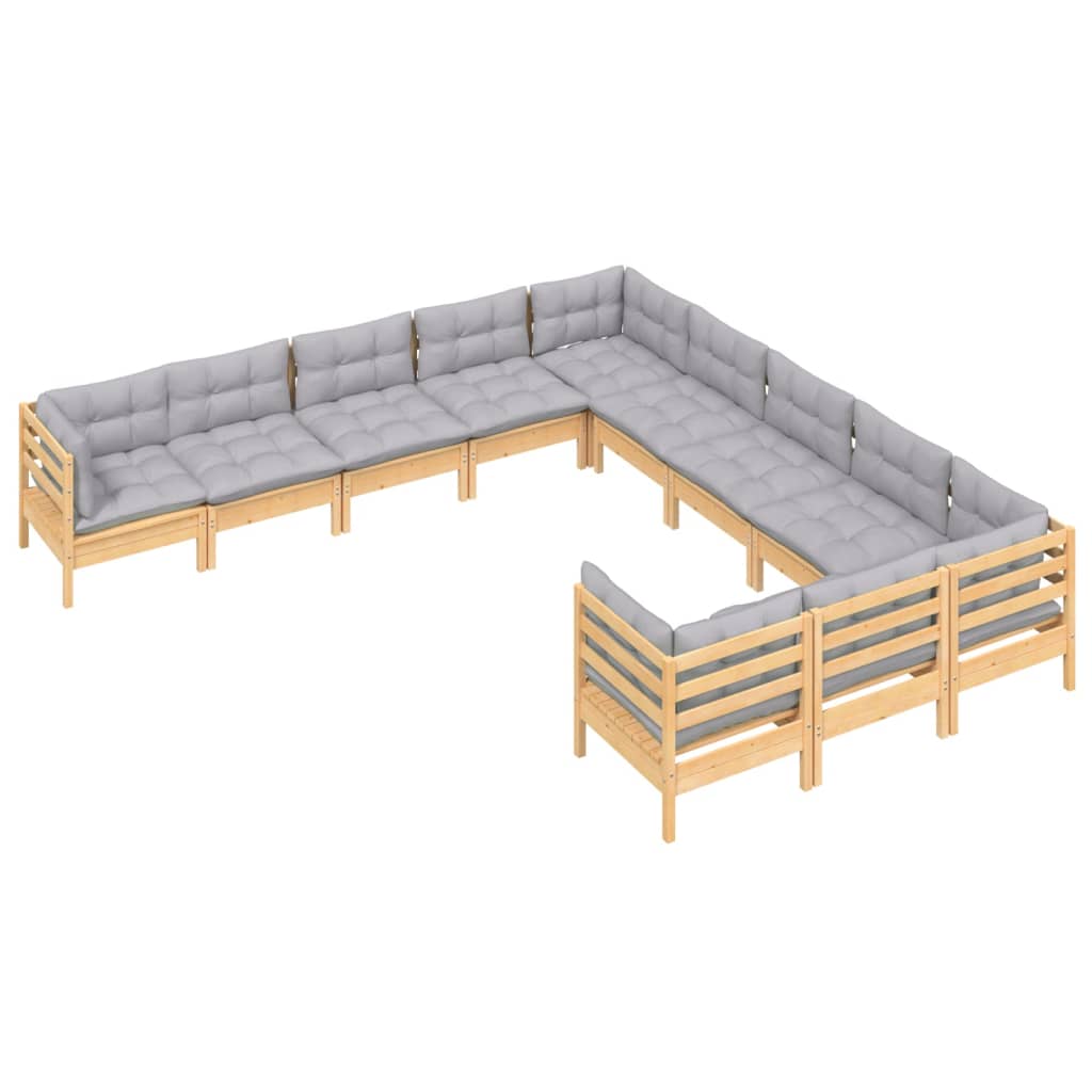 vidaXL 11-delige Loungeset met grijze kussens grenenhout afbeelding