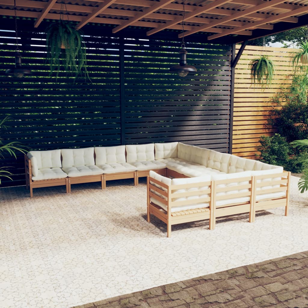 11-tlg. Garten-Lounge-Set mit Kissen Honigbraun Kiefernholz kaufen