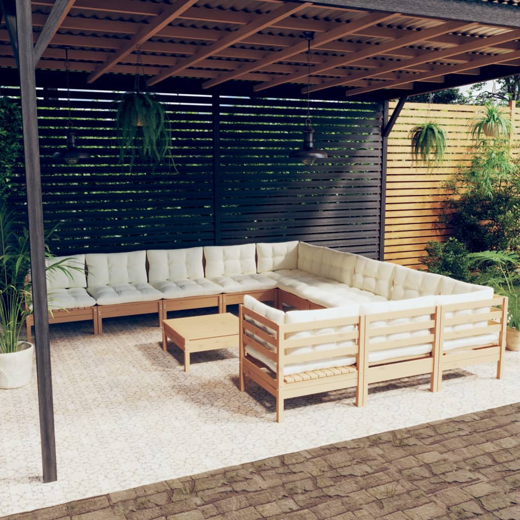 12-tlg. Garten-Lounge-Set mit Kissen Honigbraun Kiefernholz kaufen