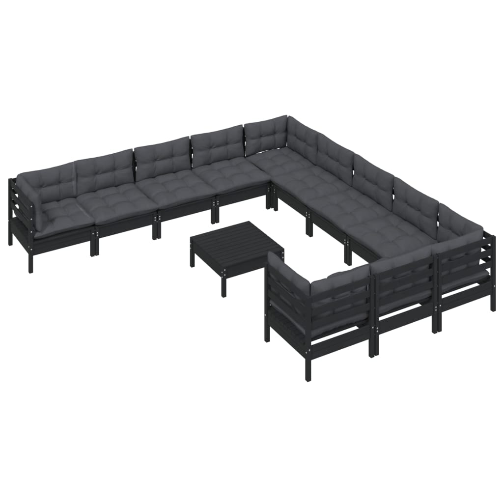 

vidaXL 12-delige Loungeset met kussens grenenhout zwart
