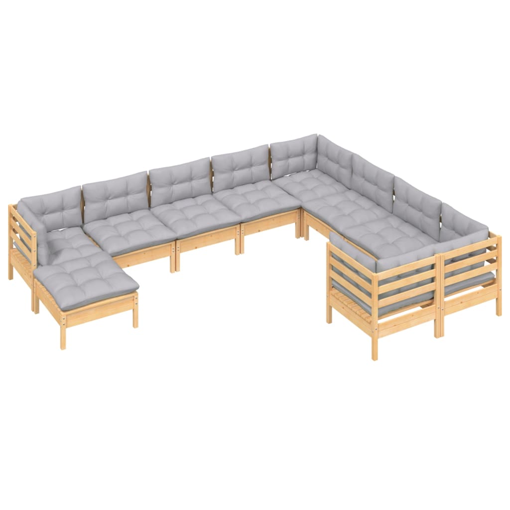 vidaXL 10-delige Loungeset met grijze kussens grenenhout afbeelding