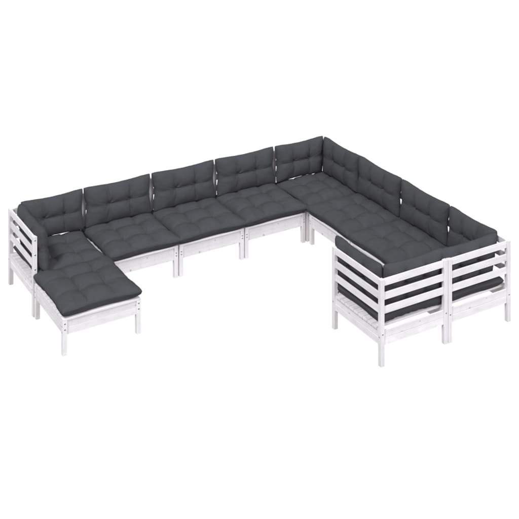 

vidaXL 10-delige Loungeset met kussens grenenhout wit