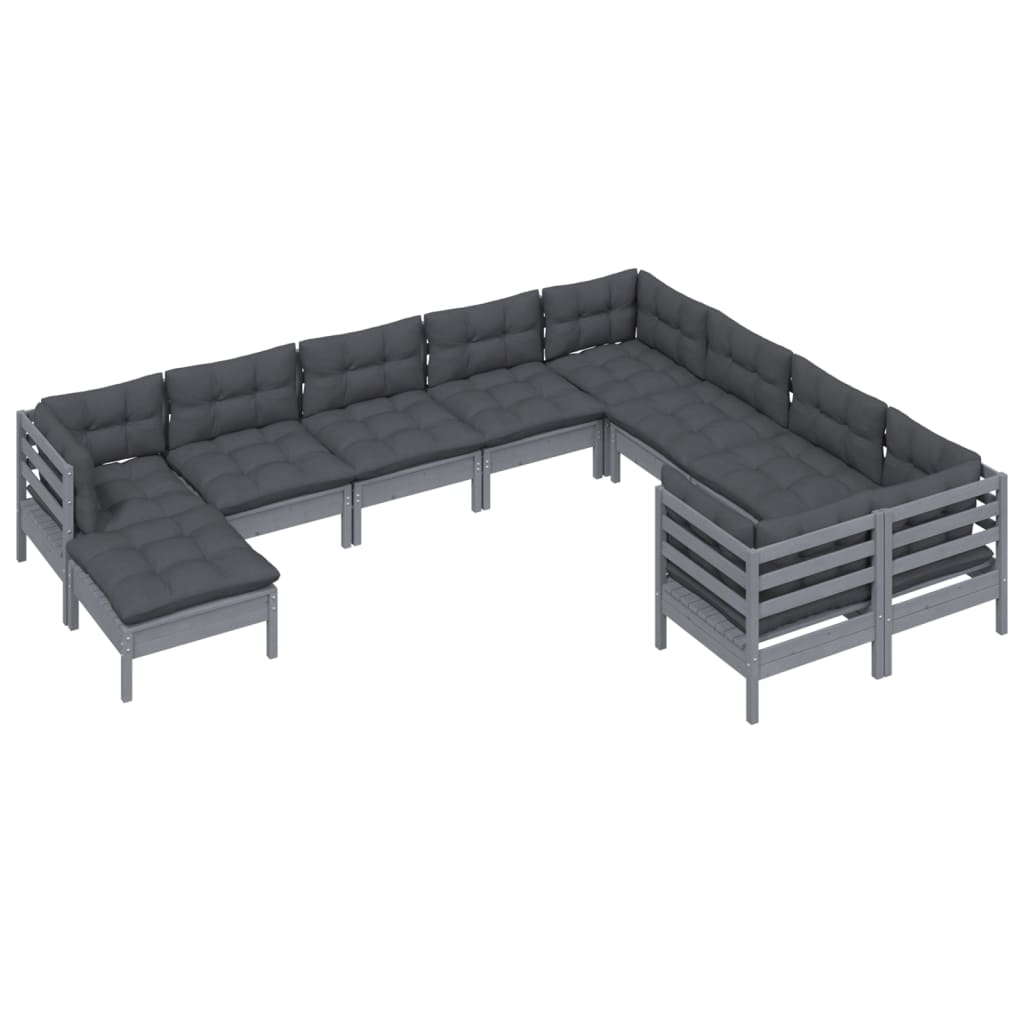 

vidaXL 10-delige Loungeset met kussens grenenhout grijs