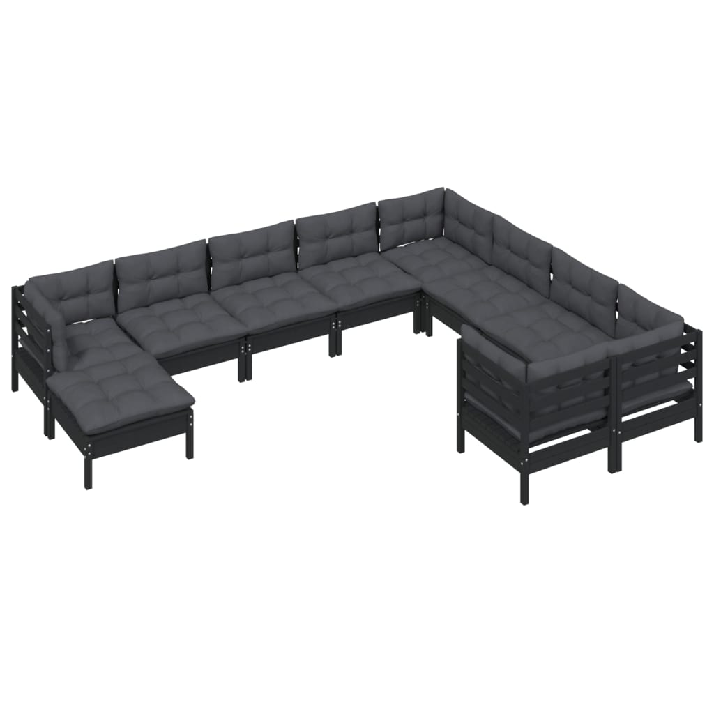 

vidaXL 10-delige Loungeset met kussens grenenhout zwart