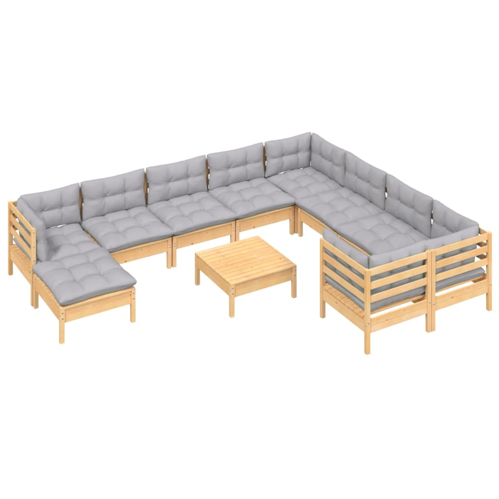 vidaXL 11-delige Loungeset met grijze kussens grenenhout afbeelding