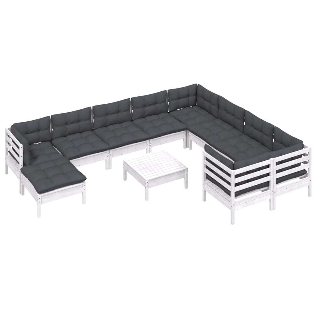 

vidaXL 11-delige Loungeset met kussens grenenhout wit