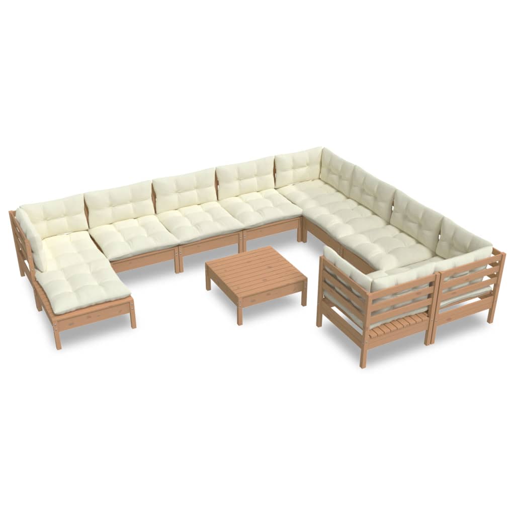 vidaXL 11-delige Loungeset met kussens grenenhout honingbruin