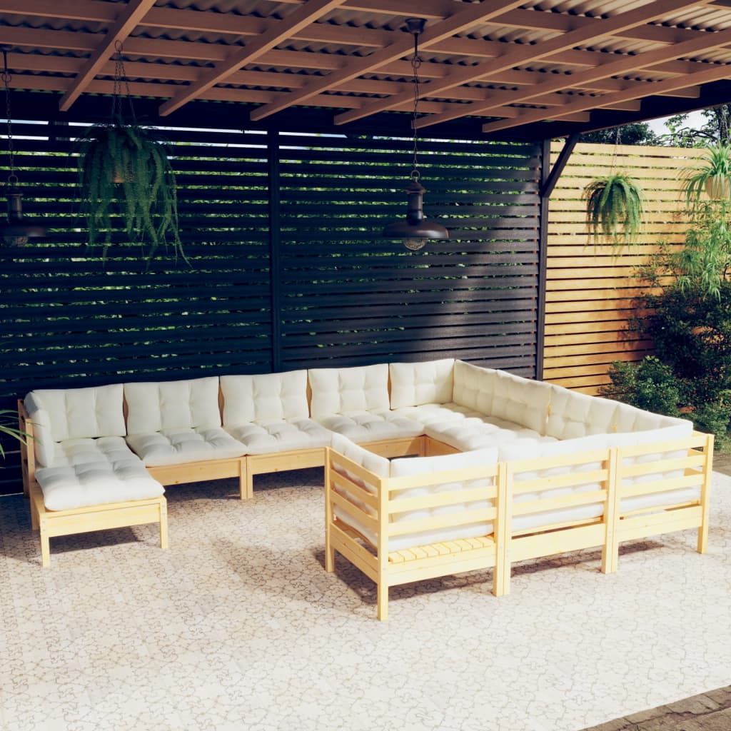 11-tlg. Garten-Lounge-Set mit Creme Kissen Kiefernholz kaufen