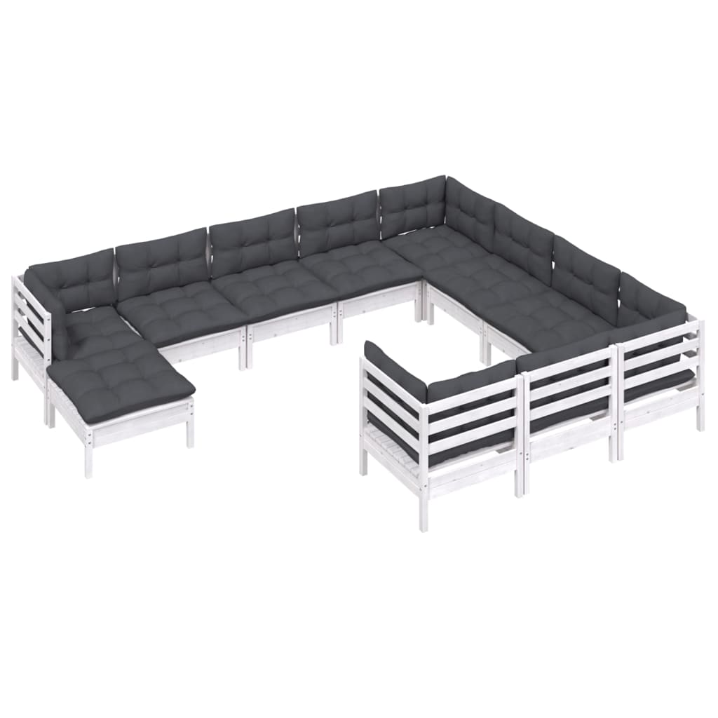 

vidaXL 11-delige Loungeset met kussens grenenhout wit