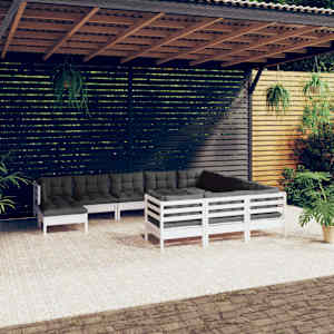 Vrtna sedežna garnitura 11-delna z blazinami bela borovina