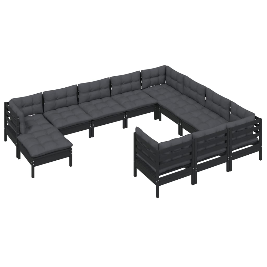 

vidaXL 11-delige Loungeset met kussens grenenhout zwart