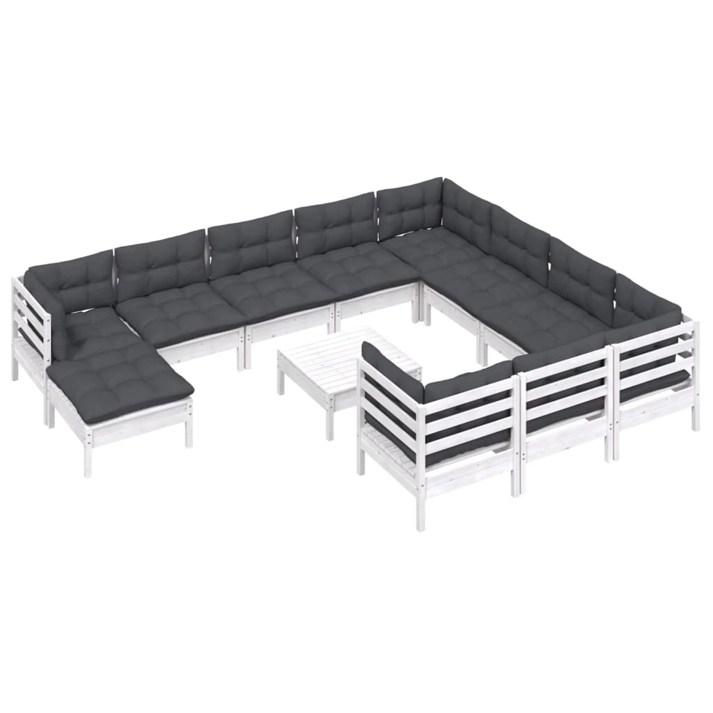 

vidaXL 12-delige Loungeset met kussens grenenhout wit