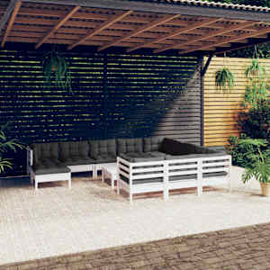 Vrtna sedežna garnitura 12-delna z blazinami bela borovina