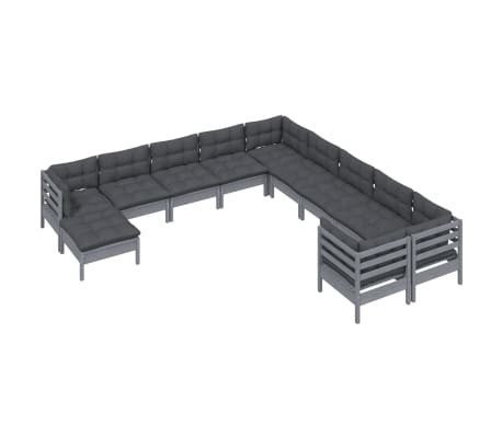 vidaXL Garden Lounge Set Gray, Anthracite Solid pine, 100% polyester