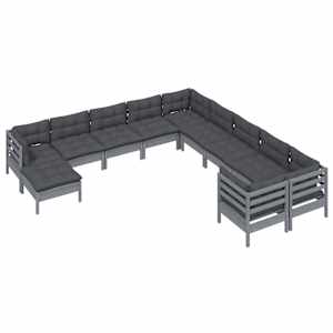 vidaXL Garden Lounge Set Gray, Anthracite Solid pine, 100% polyester