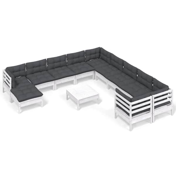 vidaXL 12-osaline aiam&ouml;&ouml;bli komplekt istmepatjadega, valge, m&auml;nnipuit
