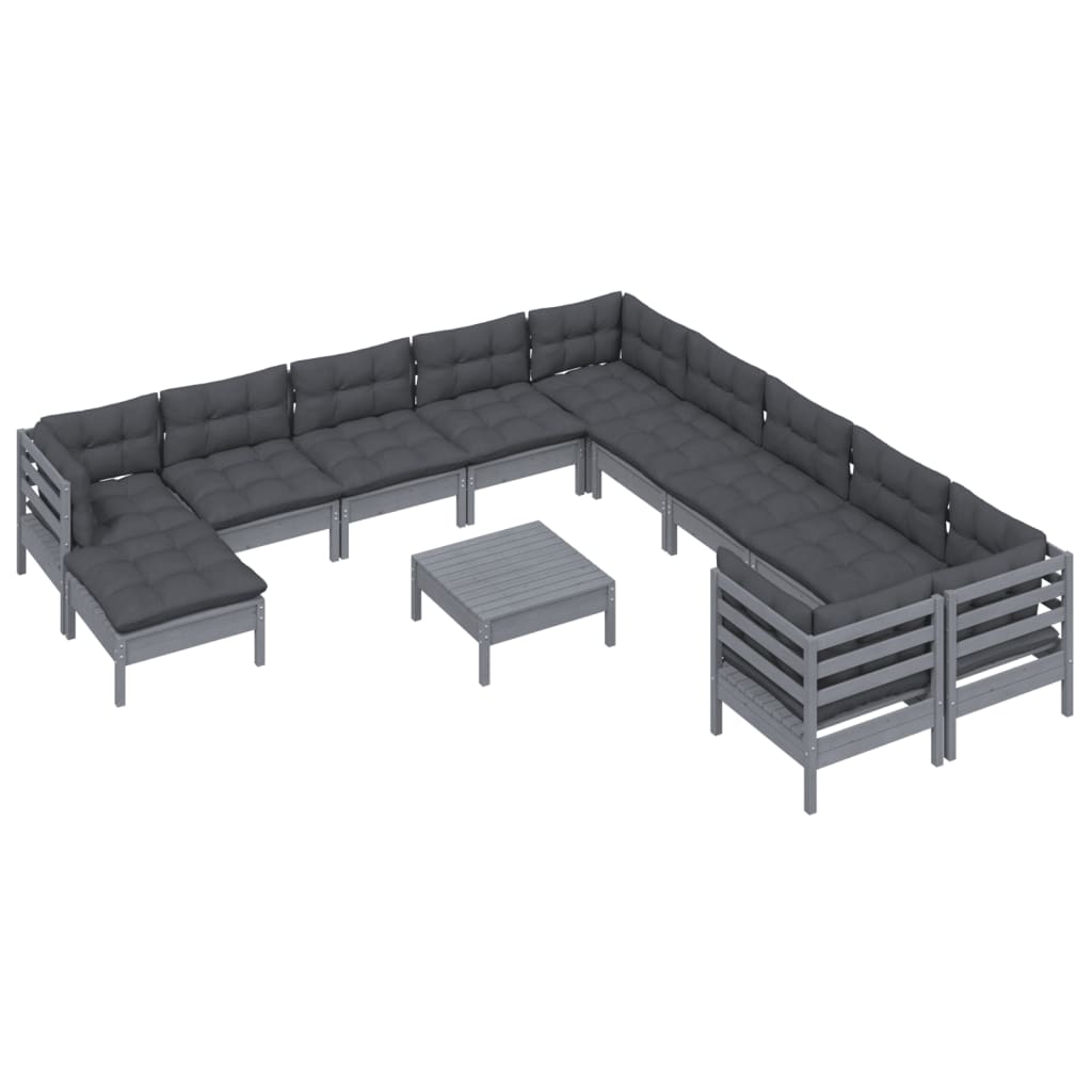 

vidaXL 12-delige Loungeset met kussens grenenhout grijs