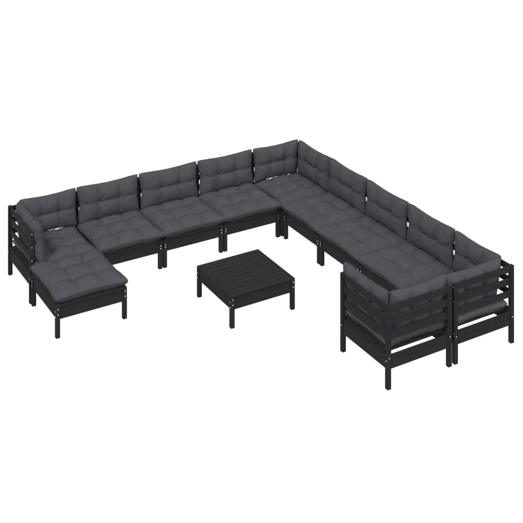 

vidaXL 12-delige Loungeset met kussens grenenhout zwart