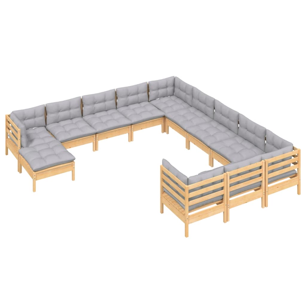

vidaXL 12-delige Loungeset met grijze kussens massief grenenhout